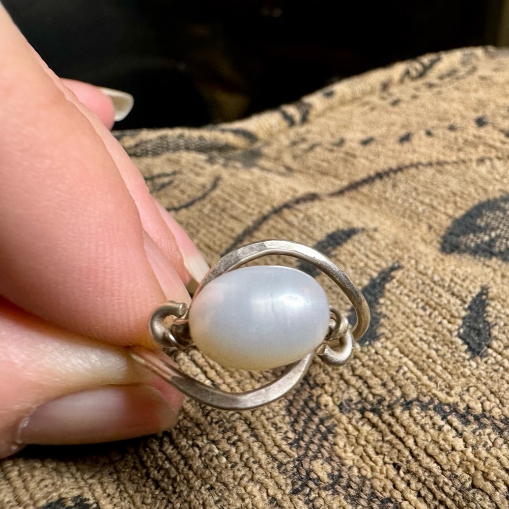 Handcrafted hammered Sterling silver with pearl ring.